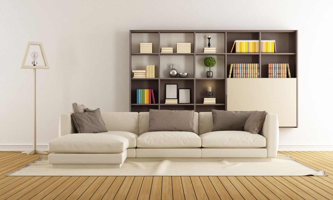 Bookshelf assembled and installed in living room